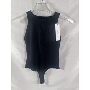 CRZ Yoga Bodysuit Womens High Neck Black Ashes Thong Sleeveless XS 0-2 NEW